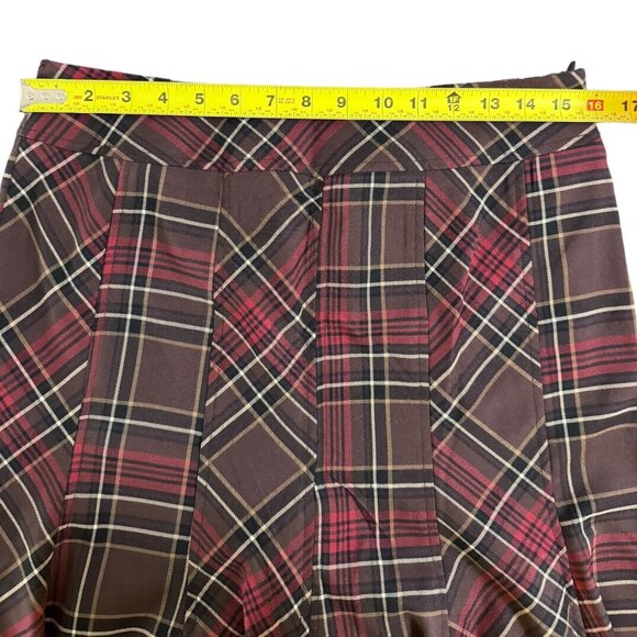 KENAR Brown & Red Plaid Flared Flounce Hem Long Skirt Stretch‎ Academia Corpcore - Picture 7 of 14